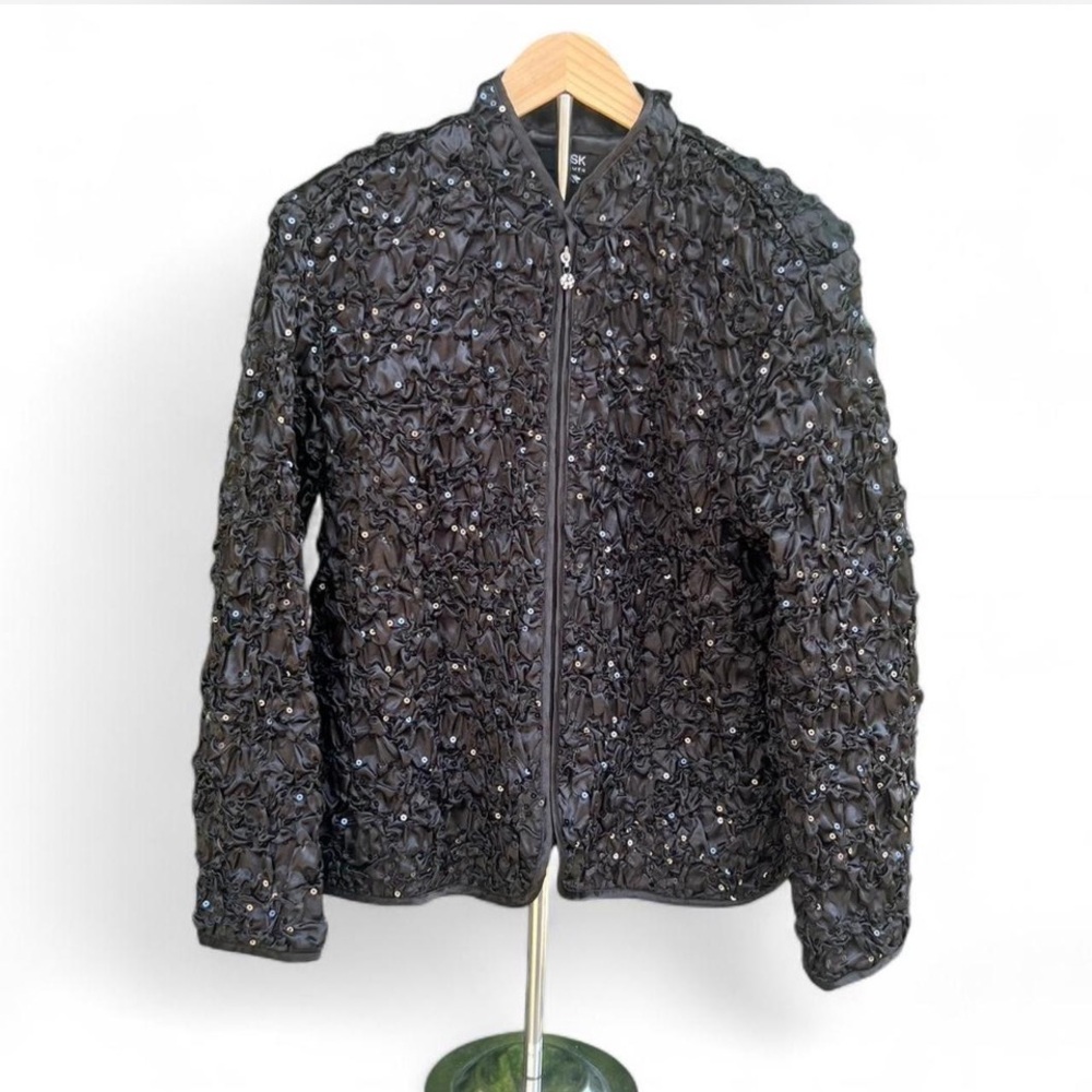 MSK Black Textured Sequin Jacket Formal 1X